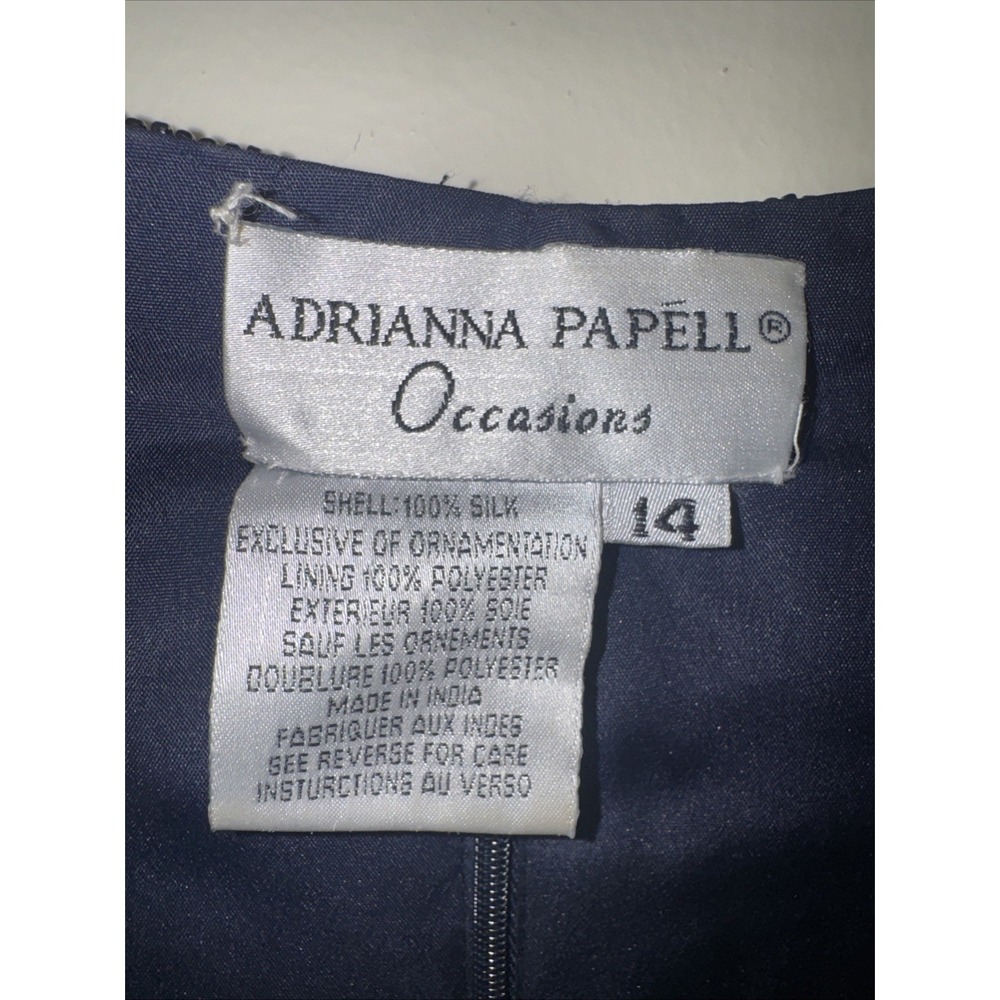 Vintage Adriana Papell Occasions Silk Beaded Blouse Women's 14 Navy Embroidered - Picture 2 of 8